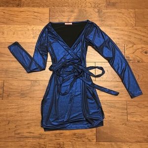 Blue Metallic Long Sleeve Dress